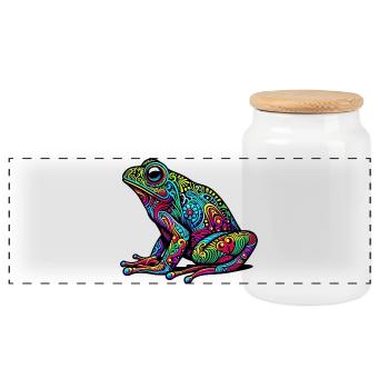 Frog - Panoramic Cookie Jar with Wooden Lid - white - Front