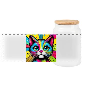 Chat Pop Art - Boîte à biscuits avec couvercle en bois - blanc - Devant