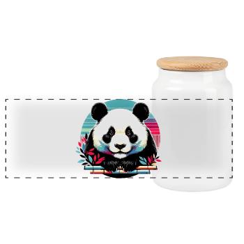 Panda - Panoramic Cookie Jar with Wooden Lid - white - Front