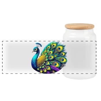 Peacock - Panoramic Cookie Jar with Wooden Lid - white - Front