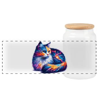 Chat - Boîte à biscuits avec couvercle en bois - blanc - Devant