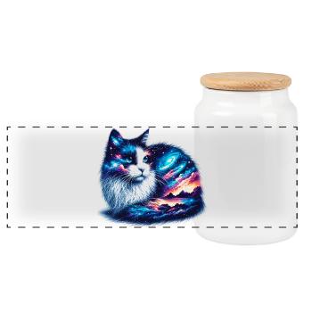 Katze - Panorama Keksdose mit Holzdeckel - Weiß - Vorne