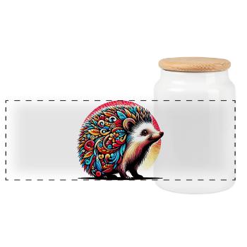 Hedgehog - Panoramic Cookie Jar with Wooden Lid - white - Front
