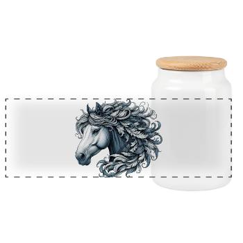 Horse - Panoramic Cookie Jar with Wooden Lid - white - Front