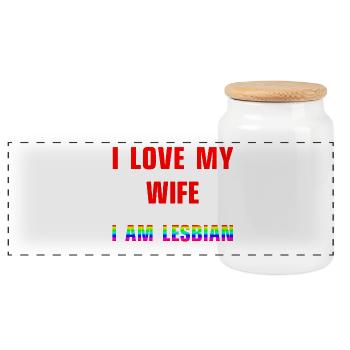 I love my wife - I am lesbian - Panorama Keksdose mit Holzdeckel - Weiß - Vorne