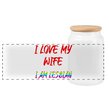 I love my wife - I am lesbian - Panorama Keksdose mit Holzdeckel - Weiß - Vorne