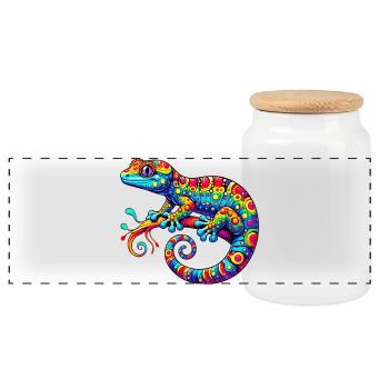 Gecko - Panoramic Cookie Jar with Wooden Lid - white - Front