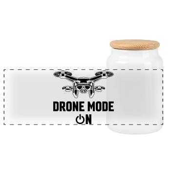 Drone Mode On - Panoramic Cookie Jar with Wooden Lid - white - Front