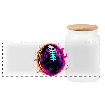 American Football Ball Steamwave - Panorama Keksdose mit Holzdeckel - Weiß - Vorne