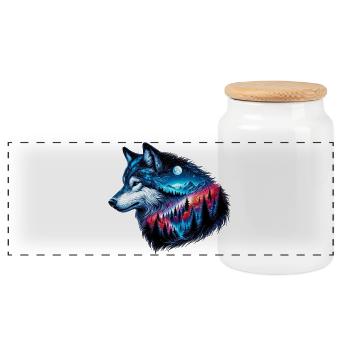 Loup - Boîte à biscuits avec couvercle en bois - blanc - Devant