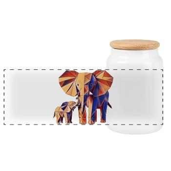 elephant origami géométrique 3d maman et bébé - Boîte à biscuits avec couvercle en bois - blanc - Devant