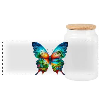 Schmetterling - Panorama Keksdose mit Holzdeckel - Weiß - Vorne