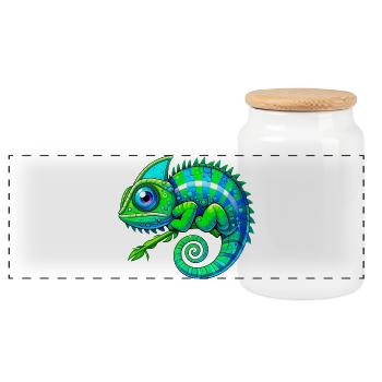 Chameleon - Panoramic Cookie Jar with Wooden Lid - white - Front
