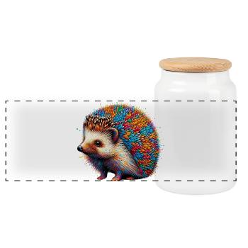 Hedgehog - Panoramic Cookie Jar with Wooden Lid - white - Front