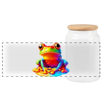 Frog - Panoramic Cookie Jar with Wooden Lid - white - Front