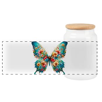 Butterfly decorated with flowers - Panoramic Cookie Jar with Wooden Lid - white - Front