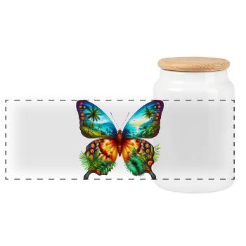 Schmetterling - Panorama Keksdose mit Holzdeckel - Weiß - Vorne