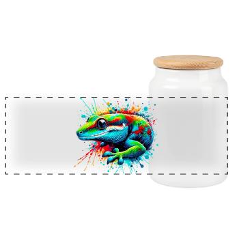 Gecko - Panorama Keksdose mit Holzdeckel - Weiß - Vorne
