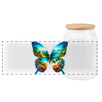 Schmetterling - Panorama Keksdose mit Holzdeckel - Weiß - Vorne