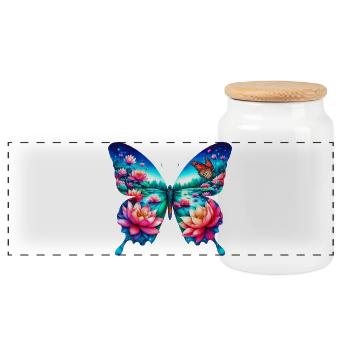 Schmetterling, Lotusblumen, Blume, Teich, Zen-See - Panorama Keksdose mit Holzdeckel - Weiß - Vorne