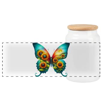 Butterfly flowers sunflower sunflowers - Panoramic Cookie Jar with Wooden Lid - white - Front