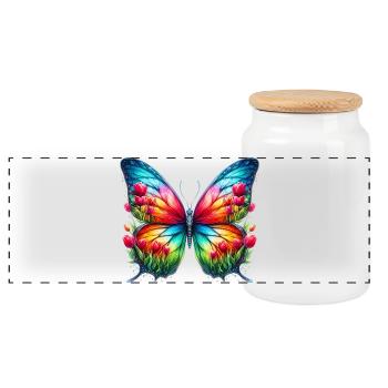 Papillon Fleurs Tulipes Tulipe Hollande - Boîte à biscuits avec couvercle en bois - blanc - Devant