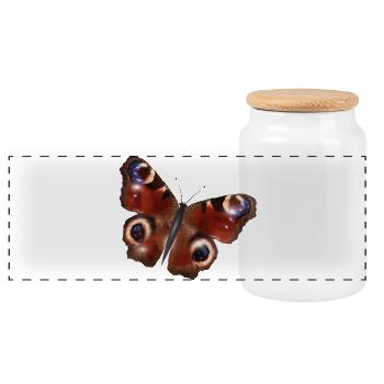 wunderschöne Tagpfauenauge Schmetterling - Panorama Keksdose mit Holzdeckel - Weiß - Vorne