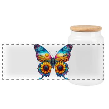 Butterfly flowers sunflower sunflowers - Panoramic Cookie Jar with Wooden Lid - white - Front