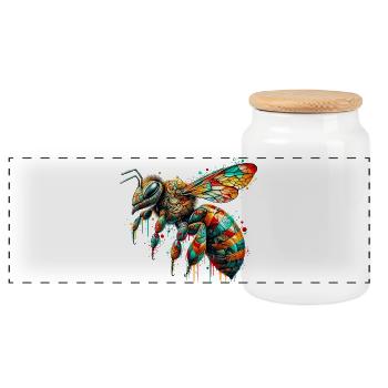 Abeille - Boîte à biscuits avec couvercle en bois - blanc - Devant