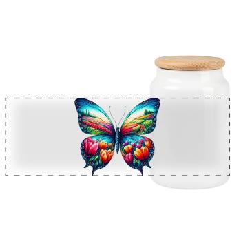 Papillon Fleurs Tulipes Tulipe Hollande - Boîte à biscuits avec couvercle en bois - blanc - Devant