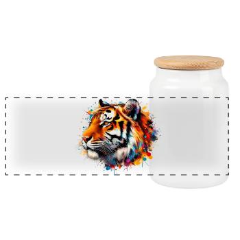 Tigre - Boîte à biscuits avec couvercle en bois - blanc - Devant