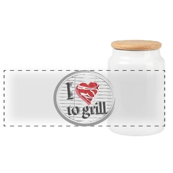 Meat as a heart on the grill - love for grilling - Panoramic Cookie Jar with Wooden Lid - white - Front