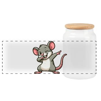 Ratte und Maus Dabbing Cartoon - Panorama Keksdose mit Holzdeckel - Weiß - Vorne