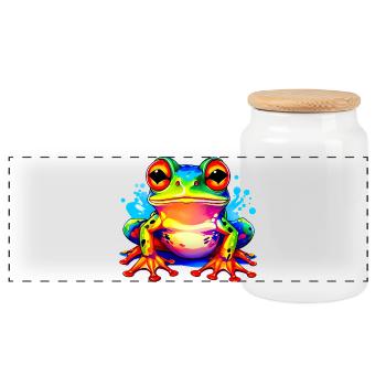 Colorful Frog - Panoramic Cookie Jar with Wooden Lid - white - Front