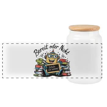Einschulung erster Schultag kleiner Roboter - Panorama Keksdose mit Holzdeckel - Weiß - Vorne