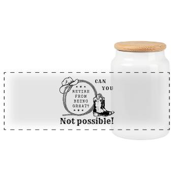 From being great to retire? Not possible - Panoramic Cookie Jar with Wooden Lid - white - Front