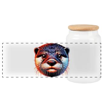 Otter - Panoramic Cookie Jar with Wooden Lid - white - Front