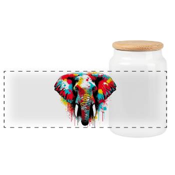 Elefant - Panorama Keksdose mit Holzdeckel - Weiß - Vorne