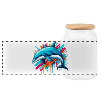 Dolphin - Panoramic Cookie Jar with Wooden Lid - white - Front