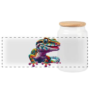 Gecko - Panoramic Cookie Jar with Wooden Lid - white - Front