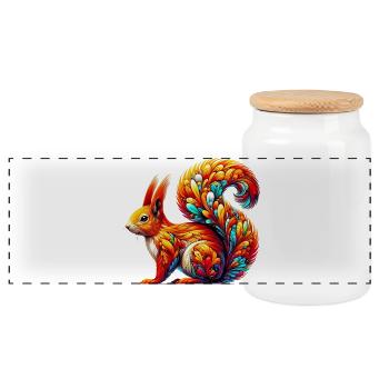Squirrel - Panoramic Cookie Jar with Wooden Lid - white - Front
