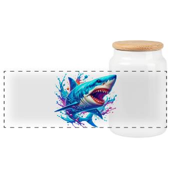 Shark - Panoramic Cookie Jar with Wooden Lid - white - Front