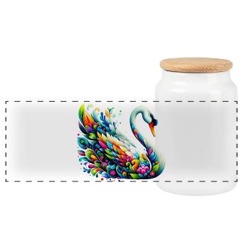 Swan - Panoramic Cookie Jar with Wooden Lid - white - Front