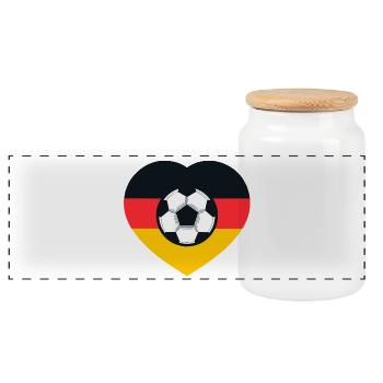Germany Heart Football Emblem - Panoramic Cookie Jar with Wooden Lid - white - Front