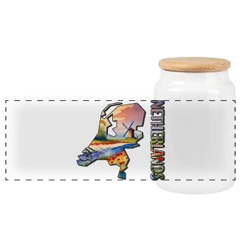 Aquarell Landkarte Niederlande - Panorama Keksdose mit Holzdeckel - Weiß - Vorne