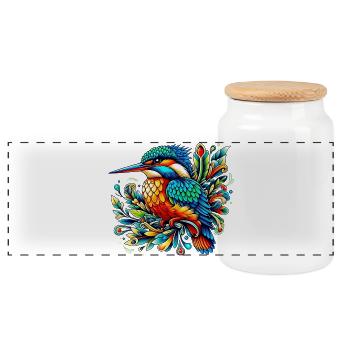 Kingfisher - Panoramic Cookie Jar with Wooden Lid - white - Front