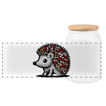 Hedgehog - Panoramic Cookie Jar with Wooden Lid - white - Front