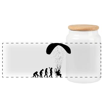 Paramotoring Human Evolution Funny - Panoramic Cookie Jar with Wooden Lid - white - Front