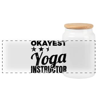 Okayest Yoga Instructor - Panoramic Cookie Jar with Wooden Lid - white - Front