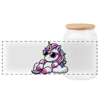 Cool Unicorn Sunglasses Chill Clouds Sky - Panoramic Cookie Jar with Wooden Lid - white - Front